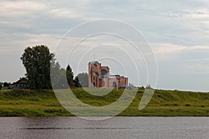 Volkhov River in Veliky Novgorod, Russia. Ryurikovo gorodishche