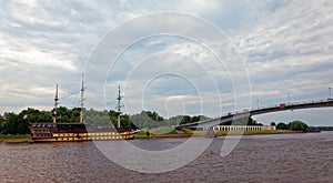 Volkhov River in Veliky Novgorod, Russia. Summer day