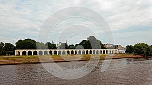 Volkhov River in Veliky Novgorod, Russia. Summer day