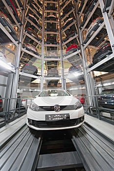 The Volkswagen Golf in center of premise for storage cars