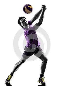 Volley ball player man silhouette white background