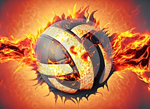 Volleyball 3D burning end in fiery distortion flowy for background, Generative AI