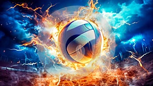 volleyball ball flying at high speed in fire