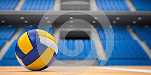 Volleyball ball and net in voleyball arena during a match