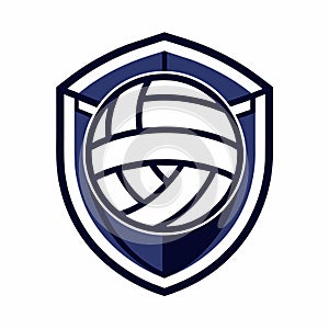 A volleyball ball securely housed within a shield emblem, ideal for a volleyball team logo design, A clean, minimalist emblem for