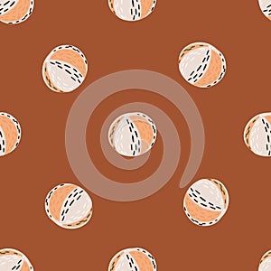 Volleyball balls ornament seamless doodle pattern. Brown background. Creative kids activity spirt backdrop photo