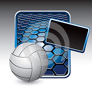 Volleyball on blue hexagon advertisement