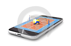 Volleyball court is located on the smartphone.