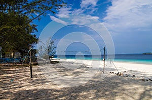 Volleyball court on the lonely sandy beach of Gili Meno island. Indonesia