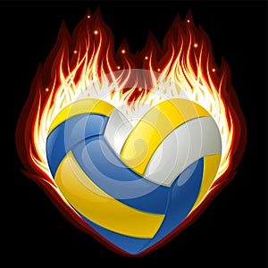 Volleyball on fire in the shape of heart