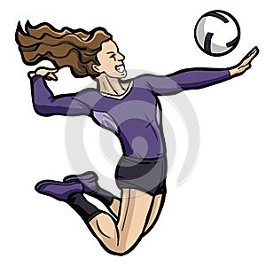 volleyball girl player action clipart jumping for hit the ball