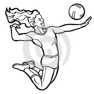 volleyball girl player action clipart jumping for hit the ball outline