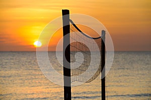 Volleyball net at sunset