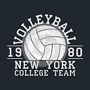 Volleyball New York grunge print for apparel with ball. Typography emblem for t-shirt. Design for athletic clothes. Vector.