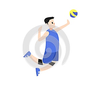 volleyball player doing jumping hitting and spiking.