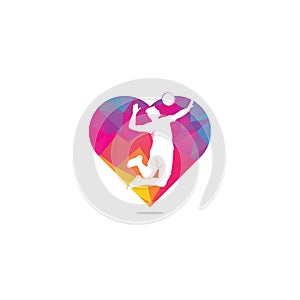 Volleyball player heart shape concept logo.