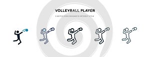 Volleyball player icon in different style vector illustration. two colored and black volleyball player vector icons designed in