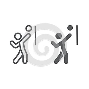 Volleyball player line and glyph icon, sport and active, person with ball sign, vector graphics, a linear pattern on a