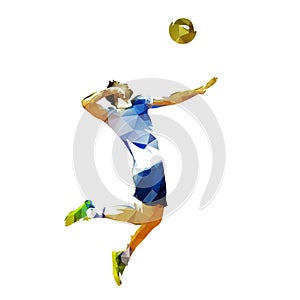 Volleyball player serving ball, abstract polygonal illustration