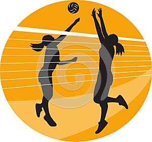Volleyball Player Spiking Blocking Ball