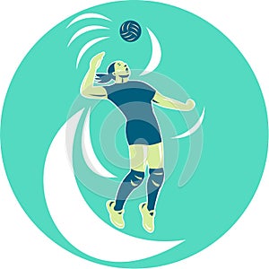 Volleyball Player Spiking High Circle Retro photo