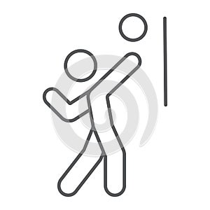 Volleyball player thin line icon, sport and active, person with ball sign, vector graphics, a linear pattern on a white