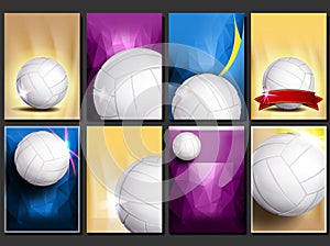 Volleyball Poster Set Vector. Empty Template For Design. Promotion. Volleyball Ball. Vertical Modern Tournament. Sport
