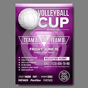 Volleyball Poster Vector. Design For Sport Cafe, Pub, Bar Promotion. Beach. Volleyball Ball. Modern Tournament
