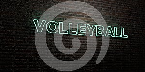 VOLLEYBALL -Realistic Neon Sign on Brick Wall background - 3D rendered royalty free stock image