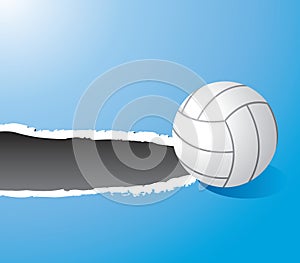 Volleyball on ripped blue banner