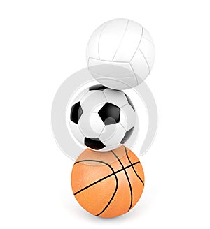 Volleyball, soccer ball, basketball, sport balls isolated on white background