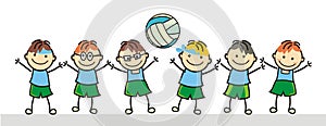 Volleyball team, group of boys with ball, eps.