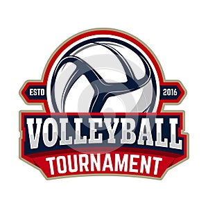 volleyball tournament. Emblem template with volleyball ball. Design element for logo, label, sign. photo