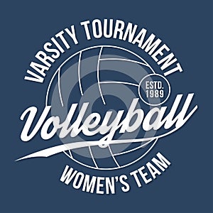 Volleyball typography for t-shirt print. Varsity athletic t-shirt graphics