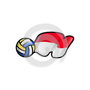 Volleyball vector with indonesia national flag design