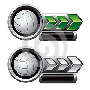 Volleyballs on green and white arrow nameplates