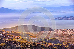 Volos city sunset view from Pelion mount, Greece