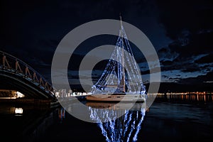 Volos, Greece, decorated boats for the Christmas