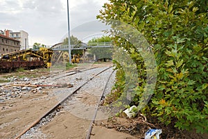 Volos, Greece. Storm disaster, the day after. Railway Station damaged by flood, climate change