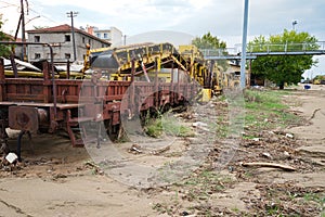 Volos, Greece. Storm disaster, the day after. Railway Station damaged by flood, climate change