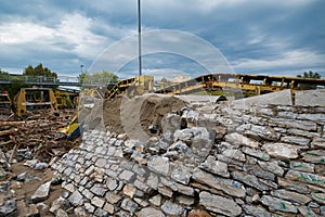 Volos, Greece. Storm disaster, the day after. Railway Station damaged by flood, climate change