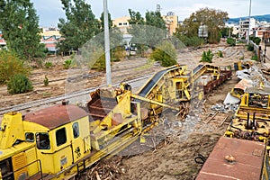 Volos, Greece. Storm disaster, the day after. Railway Station damaged by flood, climate change