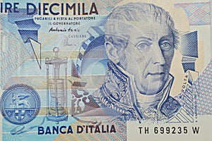 Volta Italian physicist on 10000 lire banknote photo