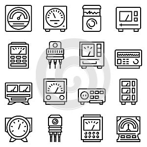 Voltage regulator icons set, outline style