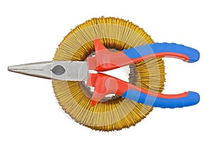 Voltage toroidal transformer and cutting pliers