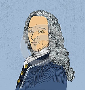 Voltaire portrait in line art illustration