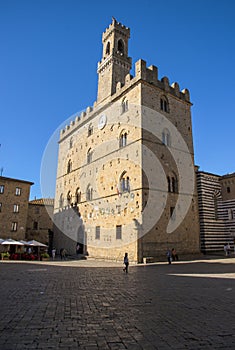 Volterra town central square, medieval palace Palazzo Dei Priori landmark