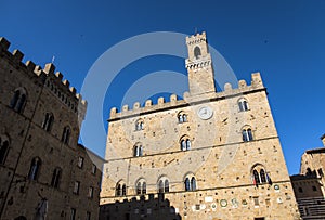 Volterra town central square, medieval palace Palazzo Dei Priori landmark