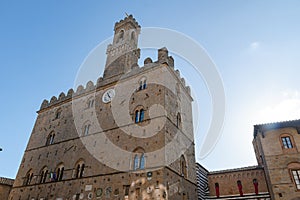 Volterra town central square, medieval palace Palazzo Dei Priori, Tuscany, Italy