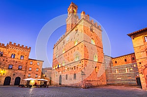 Volterra, Tuscany - Piazza dei Priori sunrise twilight illuminated Town Hall